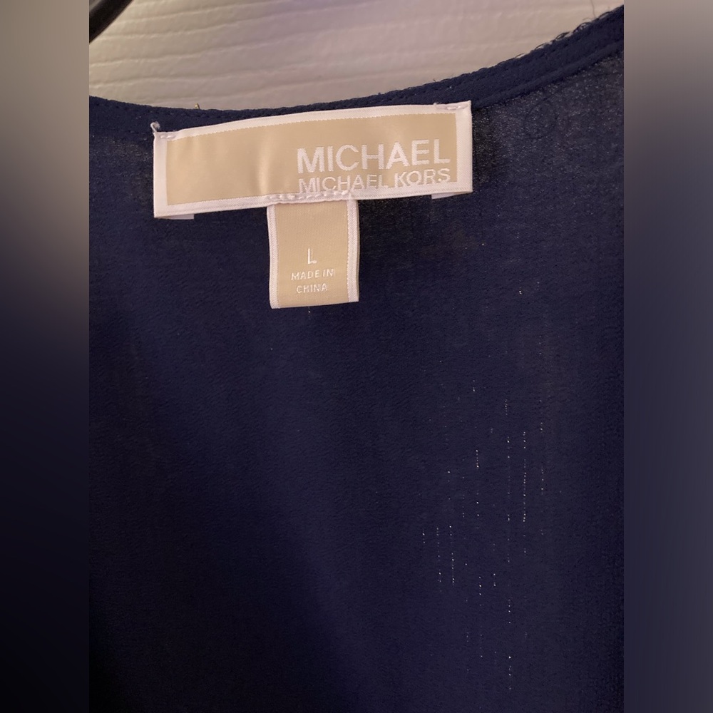 Michael Kors Tiered Ruffle Long Sleeve Wrap Dress - Navy Floral Large - Picture 3 of 6